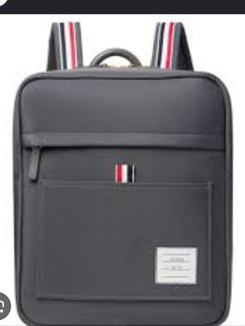 Thom Browne Charcoal Canvas Backpack with Signature Red-White-Blue Grosgrain